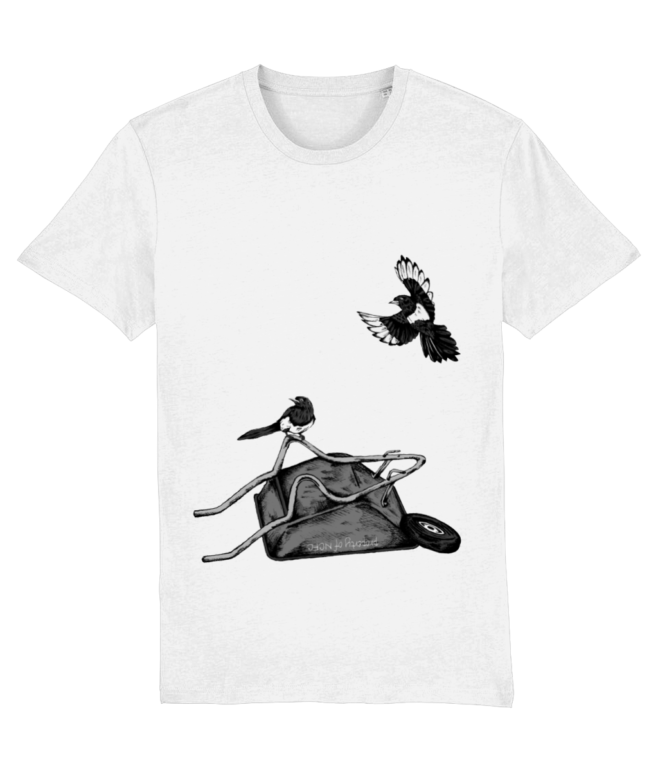 Wheelbarrow Magpies Plain-White T-Shirt