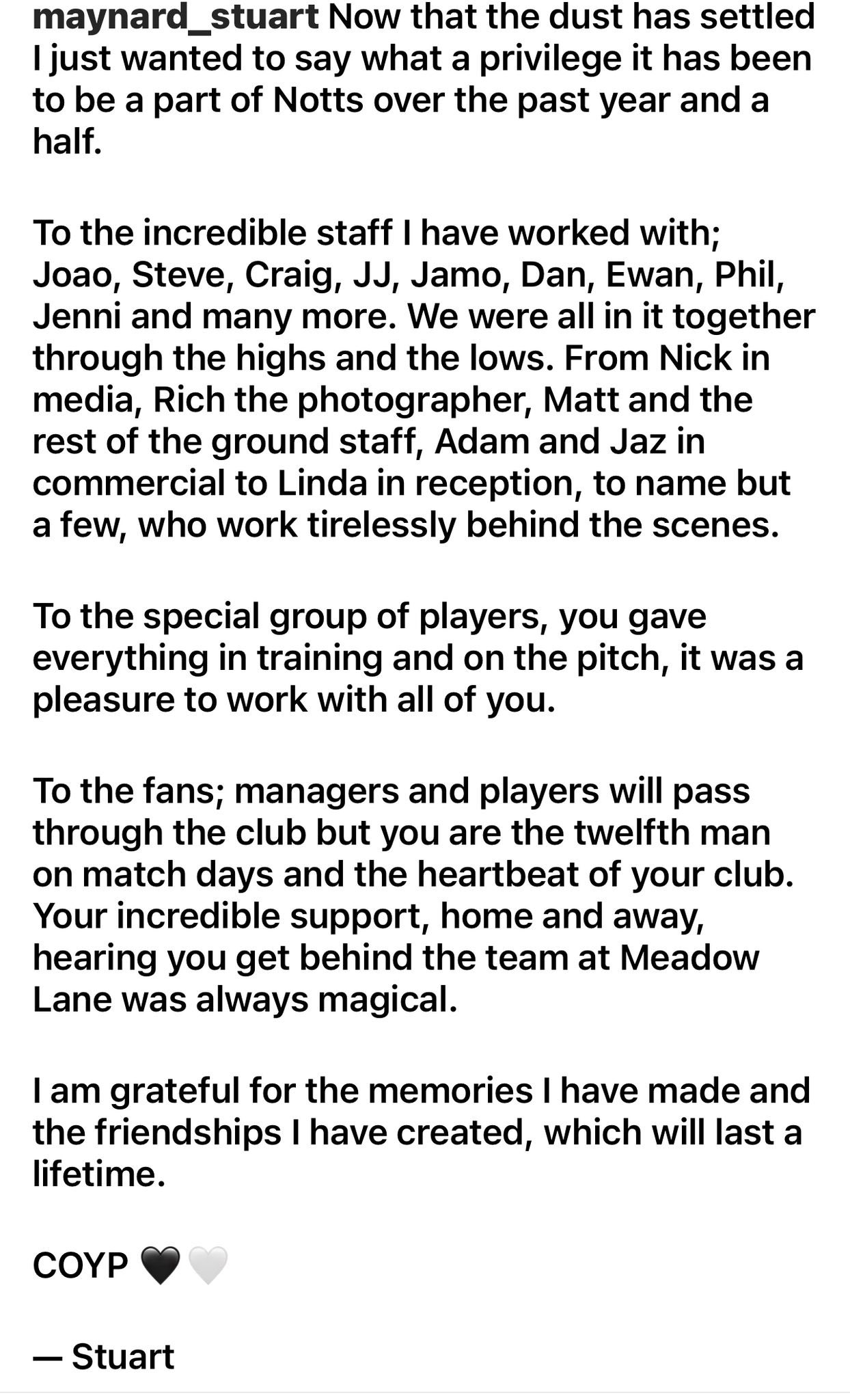 Stuart Maynard statement